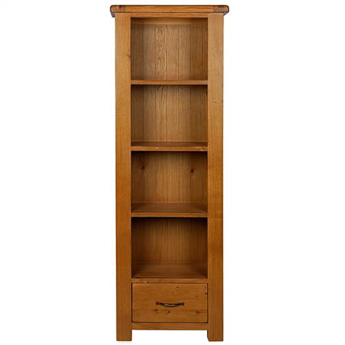 Earlswood oak slim bookcase with drawer-0