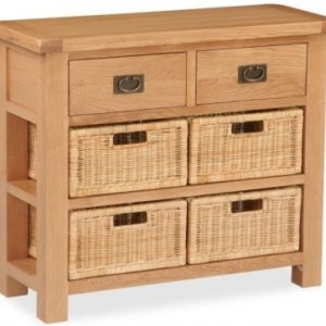 Bergerac Oak console table with baskets-0