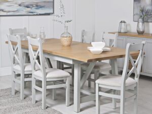 Eastry Oak painted 1.8m refectory butterfly extending dining table with 6 chairs
